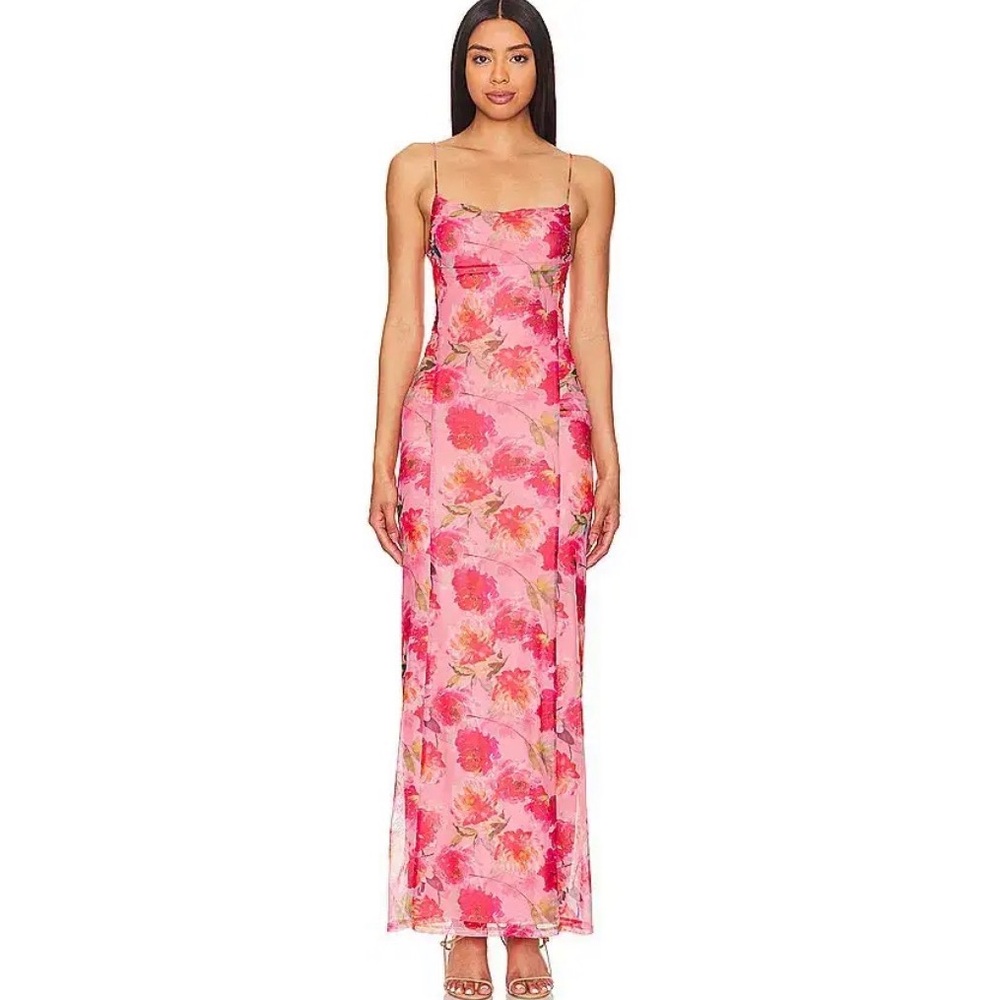 REVOLVE MORE TO COME Ciara Floral Pink Slip Maxi Dress with Spaghetti Straps